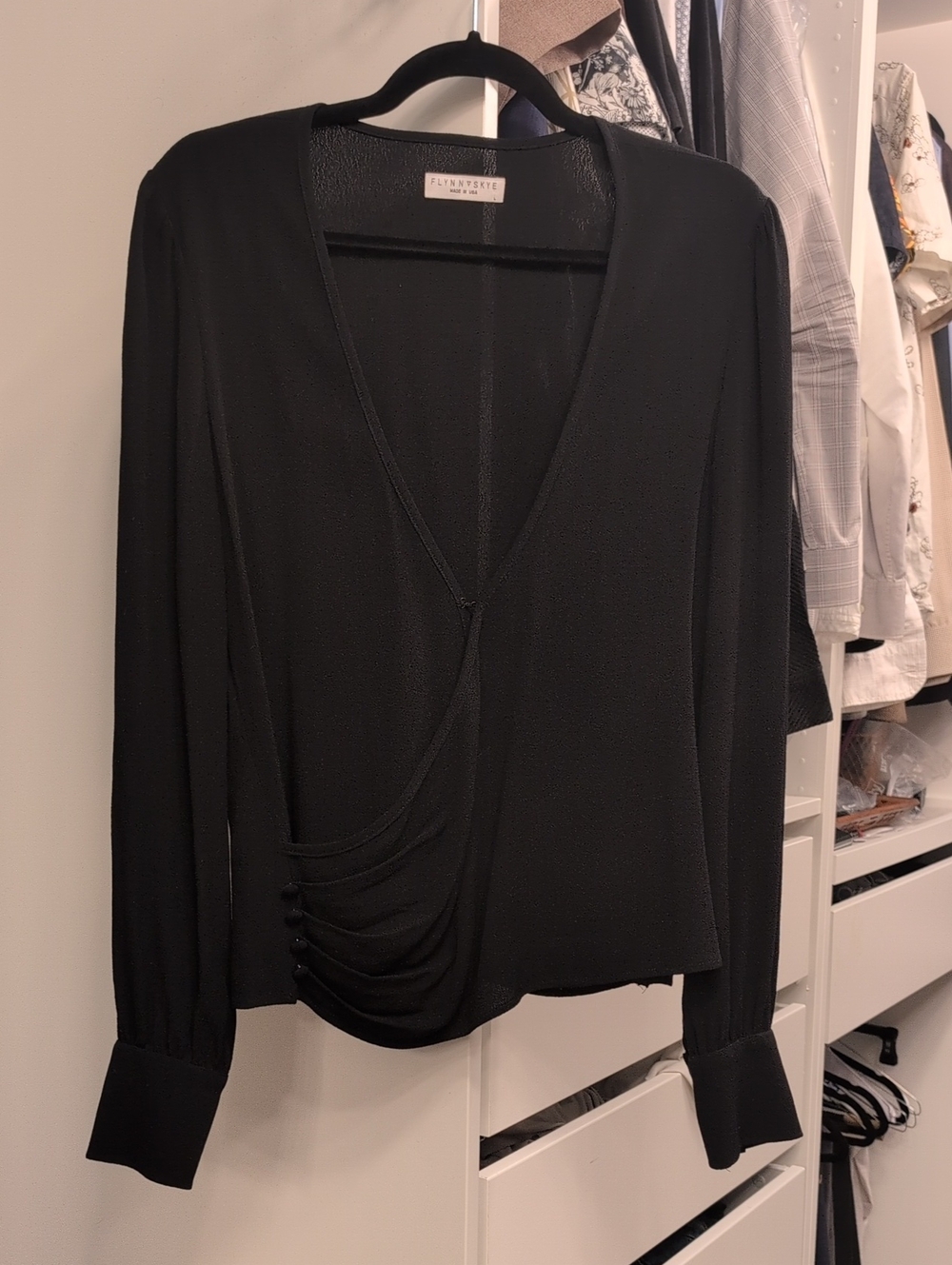 EUC Flynn Skye Black Draped Long-Sleeve Wrap Top SZ L